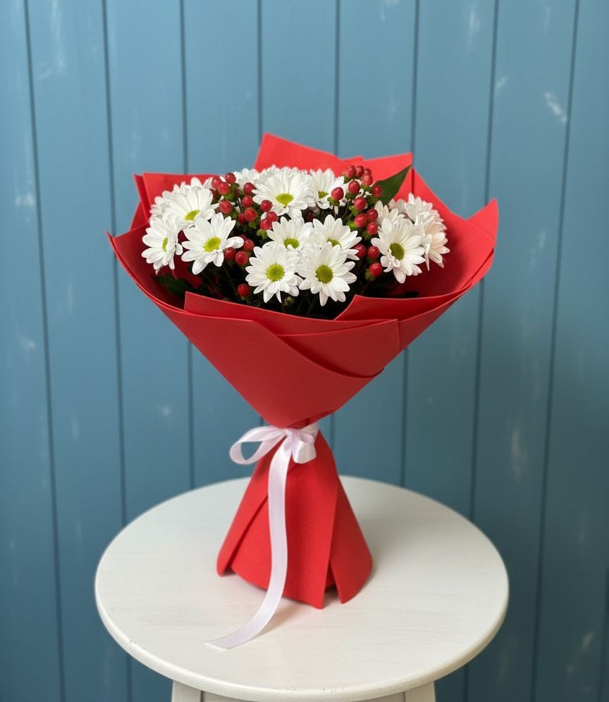 Букет ягоды на снегу в Ростове Букет цветов из: Хризантемы в Ростове