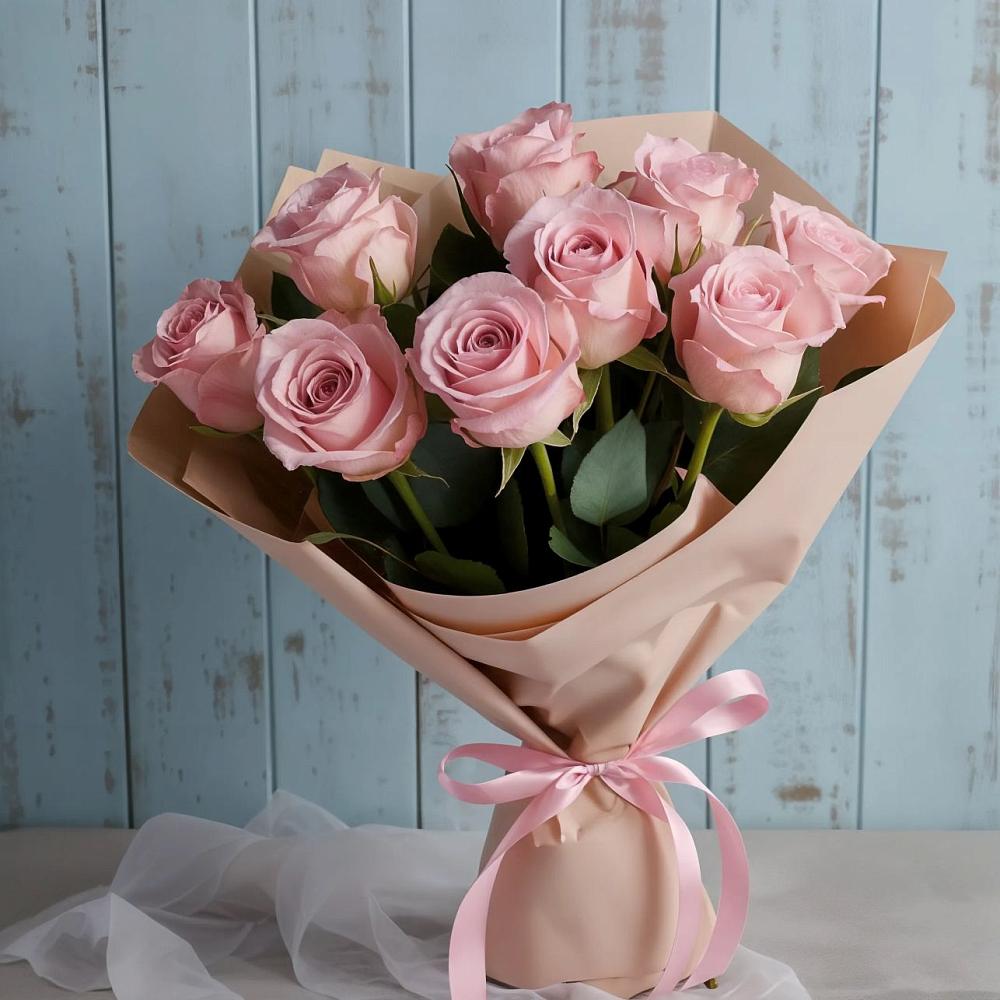 9 розовых роз в Ростове Букет цветов из: Розы в Ростове