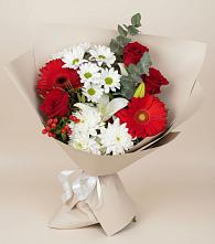 Букет цветов из:  Розы, Хризантемы, Герберы и Лилии в Ростове